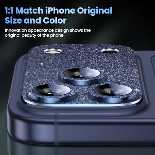 Image of Uyiton Compatible with iPhone 17 Pro Max Camera Lens Protector Bling - [Not Easy to Break][Strong Adsorption][Case-Friendly] Metal Tempered Glass Rear Camera Screen Cover - Glitter Blue