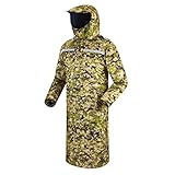 iCreek Raincoat Waterproof Long Rain Jacket Lightweight Rainwear Reflective with Packable Hood for Men Women Adults (M, Black and green camouflage)
