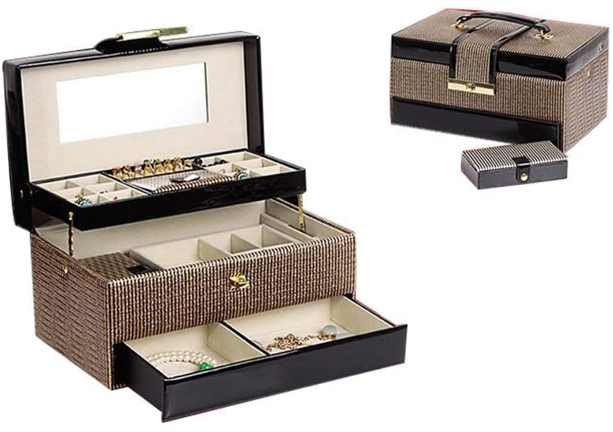 Boîte à bijoux grand miroir avec serrure sécurisée pour montres