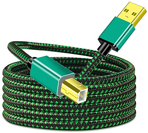 Printer Cable 3M, USB A to Type B Braided High Speed Data & Power Cord 2.0 Long Midi Replacement Cable for Printer/Midi Keyboard Piano DJ Controller/Computer Laptop and More