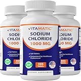 Vitamatic Sodium Chloride 1000mg – 365 Tablets Electrolyte Replenisher & Hydration Support – Non-GMO, Gluten-Free -3 Bottles