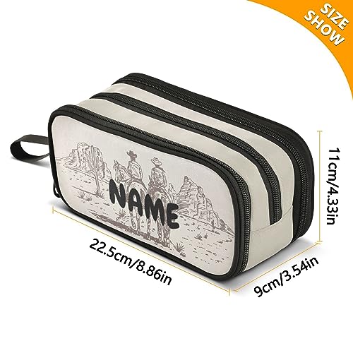 Image of Personalized Cowboy Large Capacity Pencil Case Pencil Pouch Pen Box | 3 Compartment Large Storage Pencil Bag for Adults School Office Teen Girl Boy Men Women