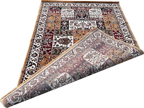 Image of Kashmiri Design Thick n Soft Bedside Runner Carpets for Home Living Room Bedroom Drawing Room Hall 8x11 Feet Gold Colour