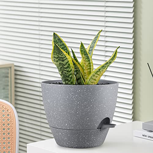 Warmplus Plastic Plant Pots Set Of 3, 10/9/8 Inch Planters For Indoor, Plants With Drainage Holes And Watering Lip For Snake Plant, African Violet, Aloe And Most House Plants, Grey #TOP7