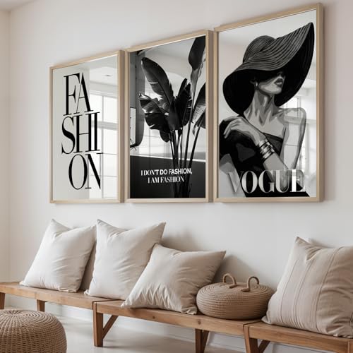 Image of NoWorries Modern Fashion Wall Art Frame Paintings 300 GSM Premium Prints | Vogue Lady Art, Botanical Print & Typography Frames | Stylish Home Decor for Living Room, Office & Bedroom | Synthetic Wooden Finish Wall Art Frames (Set of-3) (NATURAL, ART-6, 10X13INCHES)