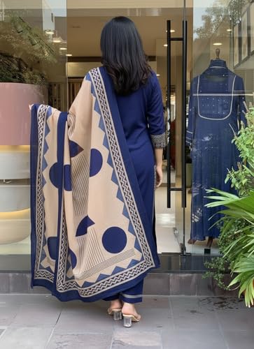 Image of ANNI Designer Women's Rayon Viscose Straight Printed Kurta with Pant & Dupatta Set | Ethnic 3-Piece Readymade Suit for Women | Elegant Festive & Office Wear Traditional Outfit