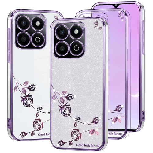 Coque Honor X5b Plus en silicone antichoc paillettes violettes