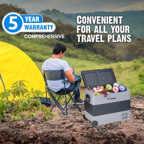 Image of Rockwell 60Ltr Car Cooler /Freezer, Portable Fridge for Outdoor Adventures, 5 Year Warranty, 240V AC Power Cord & 12V Car Adapter (RMC60D, Grey)