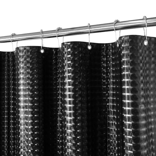 Barossa Design Black Shower Curtain Liner 72 x 72 for Bathroom - Waterproof Standard Size PEVA Shower Liner with 3 Magnets Lightweight Metal Grommets - Dimensional Black 72x72