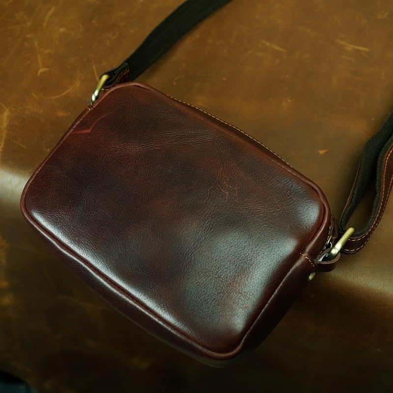 Crazy Horse Skórzana torba crossbody, prawdziwa skóra, kwadratowa torba na ramię do codziennego użytku i podróżne pudełko prezentowe