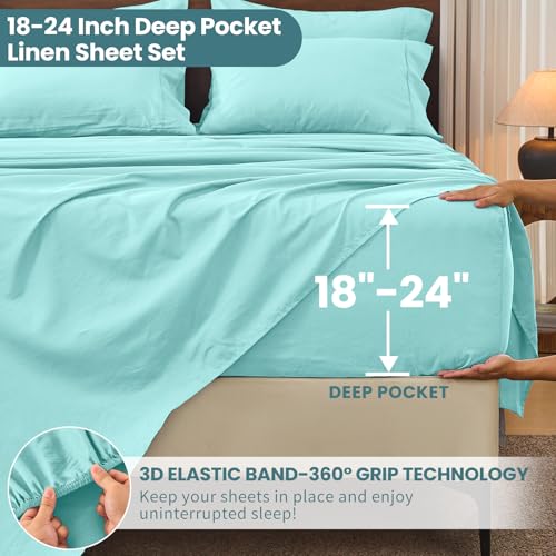 Image of Bedlifes 100% French Linen Queen Bedding Set - 18-24 inch Extra Deep, 4-Piece | Soft & Durable, Breathable & Cooling, Flax Linen Sheet, OEKO-TEX Certified, Moisture Wicking, Easy Care, Machine Washable
