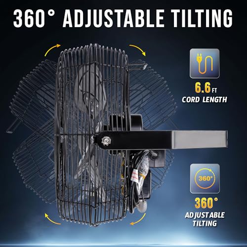 Tornado 12 Inch Outdoor Rated IPX4 Water-Resistant High Velocity Metal Industrial Wall Mount Fan For Commercial, Industrial, Residential, TEAO Motor 3 Speed 1650 CFM 6.6 FT Cord cETL Safety Listed