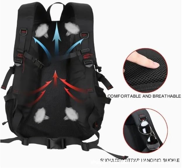 Multi Functional Large Capacity Travel Backpack Casual Outdoor Camping Hiking Rucksack, Mountaineering Bag for Men Women Travel Cycling Camping Outdoor, Black