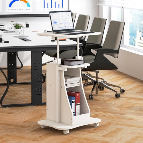 image for Tangkula Mobile Lectern Podium, Height Adjustable Podium Stand, Standi