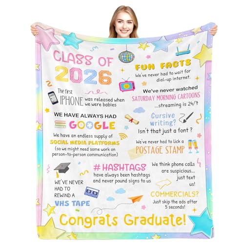 Class of 2026 Graduation Gifts Blanket - Graduation Gift for Her Him, High School College Congrats Graduate Gifts for Women Men, 2026 Graduation Party Decorations, Soft Flannel Throw Blanket, 60"x50"