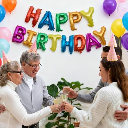 Image of Rainbow Happy Birthday Letters Balloon Banner Kit,Usable Mylar Decorations for All Genders - Men /Women Party Supplies, Vibrant Happy Birthday Sign