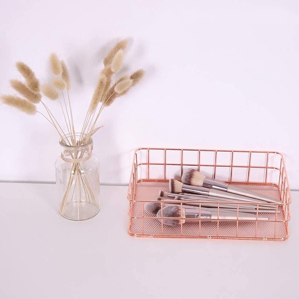 Yosoo Iron Storage Basket Makeup Small Things Organizer Storage Holder Desktop Decor Iron Box Rose Gold 4 Size(D)