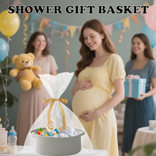 Image of Grey Small Woven Rope Basket with Handles