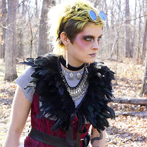 Zucker - Fashion Feather Choker - Steampunk Accessories - Feathers For Cosplay, Costumes - Elizabethan Collar - Bolero - Black Iridescent #TOP1