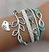 TPT Vintage Handmade Infinity Silver 8 Owl Leaf Bird Leather Bracelet Wristband