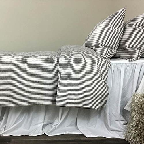Etdiffe Grey Strip Duvet Cover Queen Size, 3 Piece Farmhouse Vertical Striped Pattern Microfiber Bedding Comforter Cover Set, Soft And Lightweight Pinstripe Quilt Cover, White And Gray (90X90) #TOP2