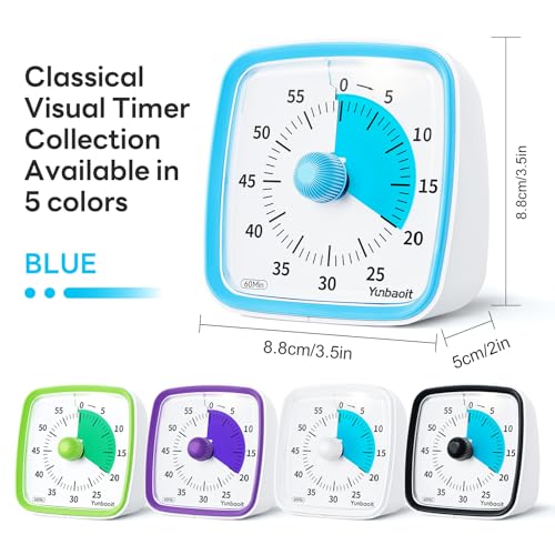 Image of Yunbaoit Visual Timer with Night Light, 60-Minute Countdown Timer for Kids and Adults, Silent Classroom Timer, Time Management Tool for Home, School, or Work (Light Blue)