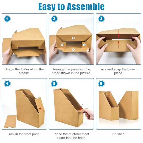 Marte Vanci Stehsammler A4, 3 Stück Zeitschriftensammler Karton Schreibtisch Ordner Organizer Faltbares Aufbewahrungsregal mit Beschriftungsetikett für Büro Zuhause Schule Papierkram Buch Organisation