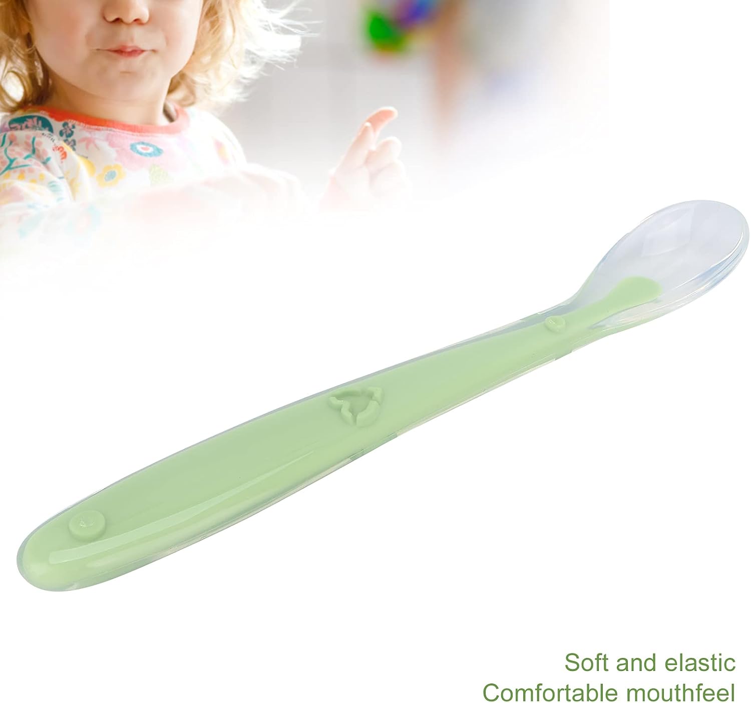 Baby Feeding Spoon, Baby Spoon High Elastic Silicone Full Wrap Design Food Grade Silicone for Baby(Green)