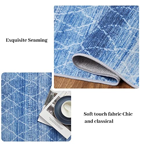 Cozyloom Geometric Rug, Modern Cross Lines Area Rug Abstract Distressed Floor Mat Indoor Vintage Thin Rug Chenille Non-Slip Carpet For Living Room Bedroom Dining Room Entry Blue 4 X 6 Ft #TOP2