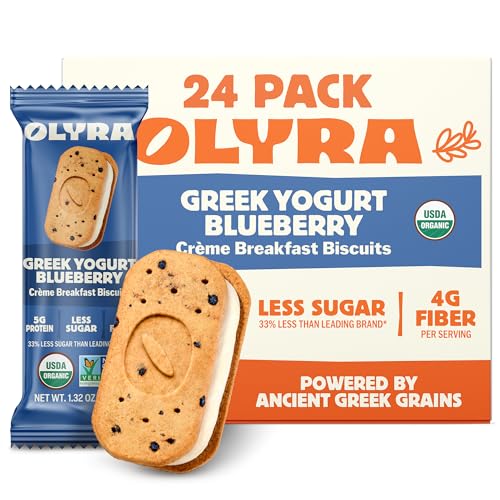 Olyra Organic Snacks - Sandwich Breakfast Biscuits - Greek Yogurt - Healthy Snacks for Adults and Kids - Office Snack - Low Sugar - Vegan Cookies (Pack of 24)