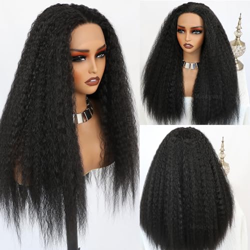 Missyvan Kinky Straight Wigs Yaki Straight Natural Black Hair Wigs For Black Women Lace Front Wigs Glueless Afo Kinky Straight Wig Pre Plucked Kinky Wig Natural Hair Line 28 Inch thumb #2