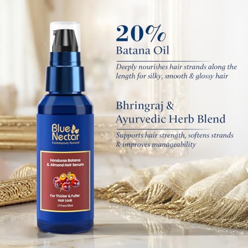 Image of Blue Nectar Batana Hair Serum for Fuller & Thicker Hair | Plant Based Alternate to Redensyl | Advanced Hair Growth Serum for Dry & Frizzy Strands | For Women & Men (18 Herbs, 50ml)