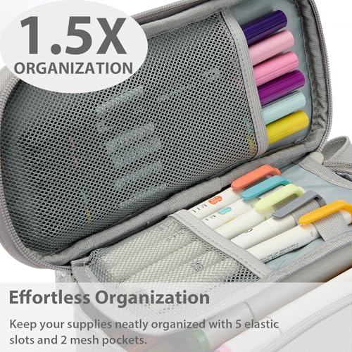 Image of SPACEMATE Pencil Case Pouch Box Bag School Supplies Girls Boys Kids, Cute Preppy Stuff Large Big Capacity Aesthetic Pen Organizer, Back to College Stationary, Gray, Classic Stlye, 1800ml