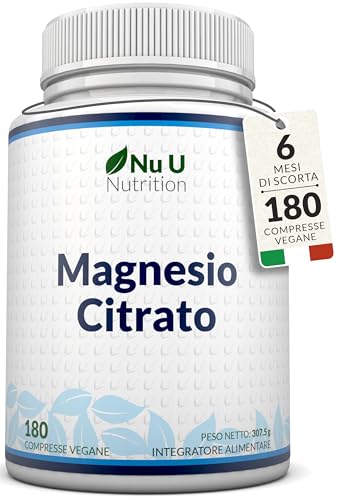 Magnesio Citrato 700mg - 180 Compresse Vegane - 6 Mesi di Durata - 200mg di Magnesio Elementare per...