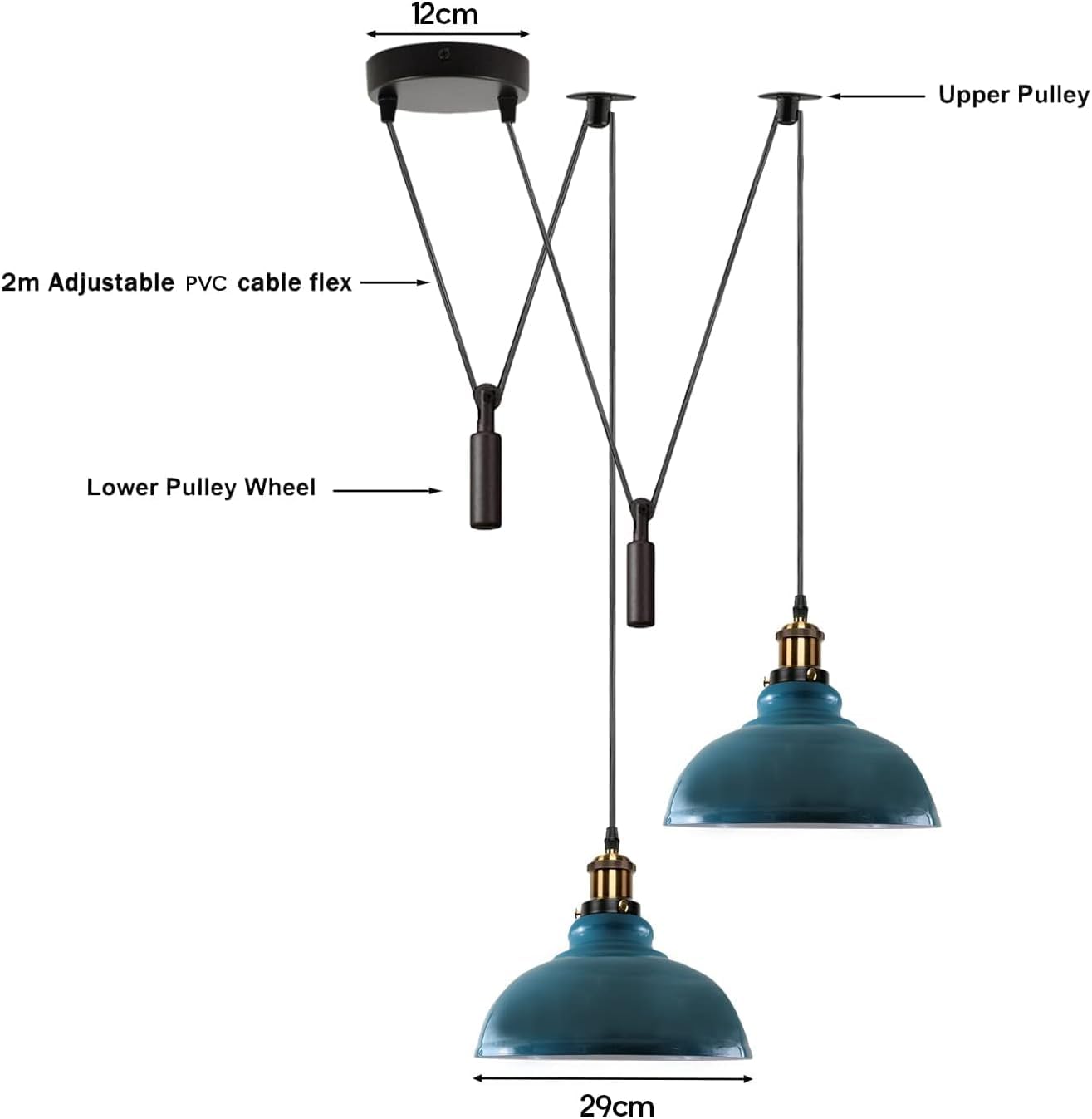 LEDSone Deckenpendelleuchte - Moderner Vintage-Look, E27, Metallschirm, Höhenverstellbar (bis 95 Cm) - 2er-Pack, Blau