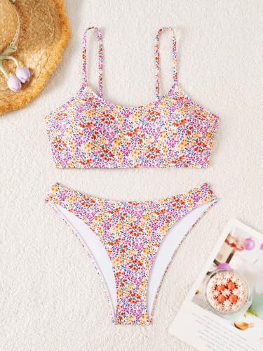 Image of Fanuerg Women's Ribbed Bikini Sets Scoop Neck Cheeky Swimsuit Textured Two Piece Bathing Suit