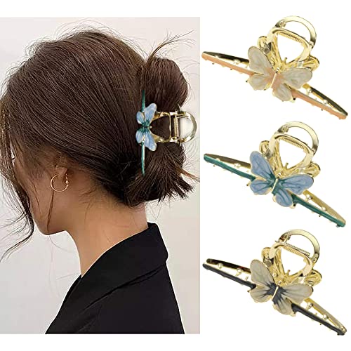 Claw Hair Jaw Clips Barrettes - 3 Pcs No Slip Claw Clip Hair Clamp Grips For Women Girls Jaw Clips Clamp Barrettes (Butterfly(Blue+Pink+Grey)) #TOP3