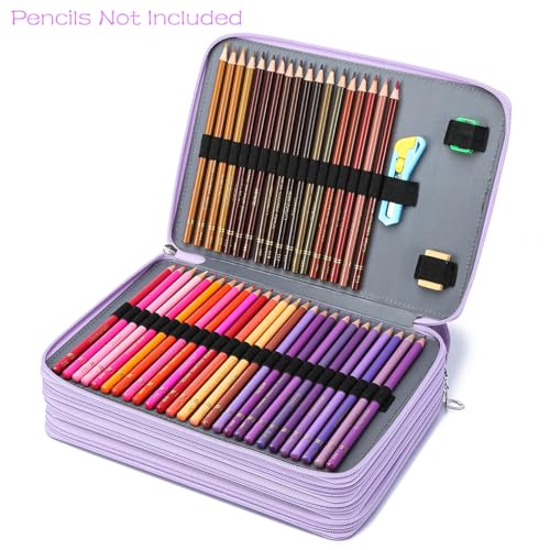 Image of YOUNGCOL 200 Slots Colored Pencil Case Color Pencil Organizer Storage Large Capacity Pencil Holder (Purple, 200 Slots)