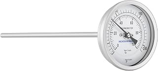 Measureman Stainless Steel Bi-Metal Dial Thermometer 3" Dial 12" Stem 32-212°F/0-100°C ±1% Accuracy Adjustable 1/2" NPT
