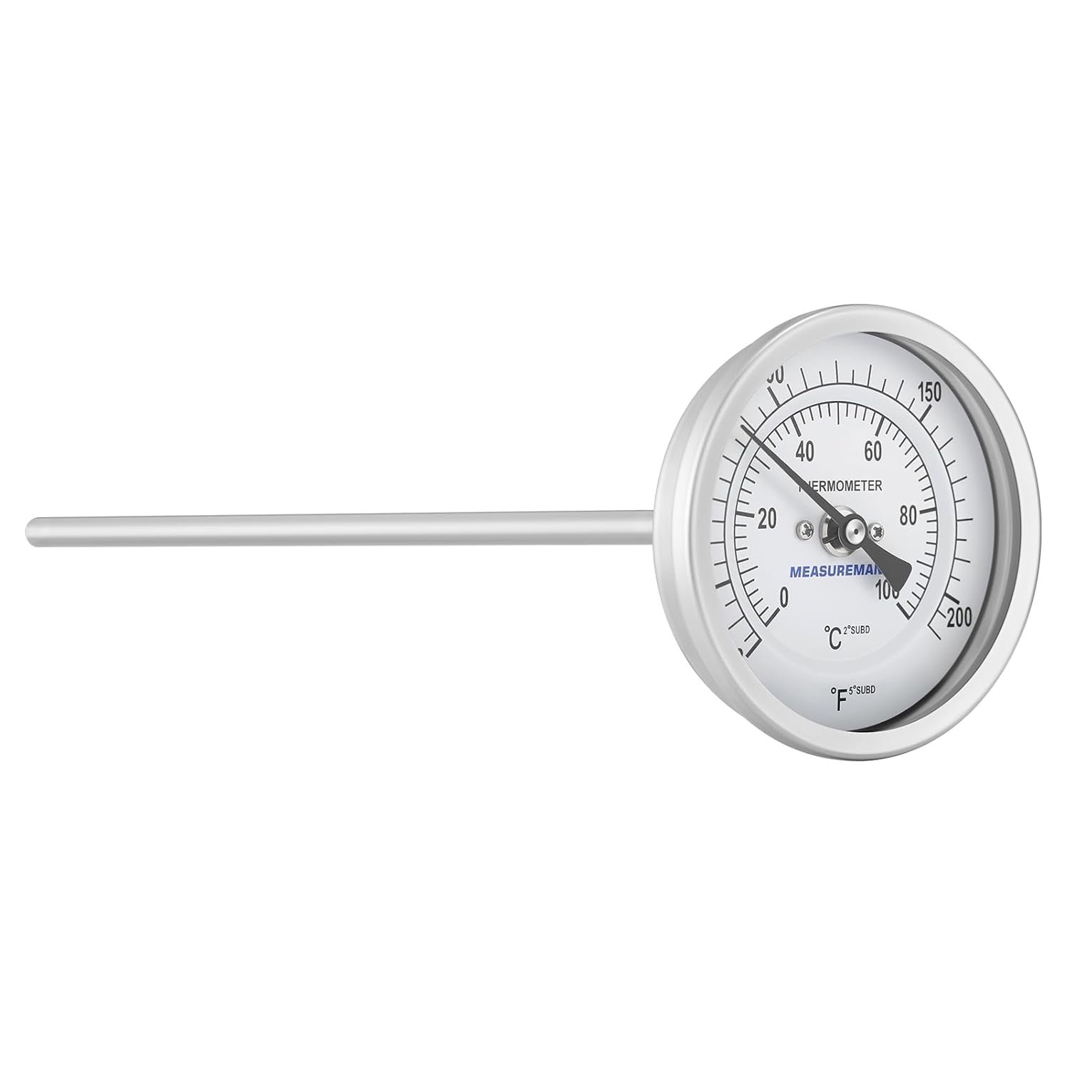 Measureman Stainless Steel Bi-Metal Dial Thermometer 3" Dial 12" Stem 32-212°F/0-100°C ±1% Accuracy Adjustable 1/2" NPT