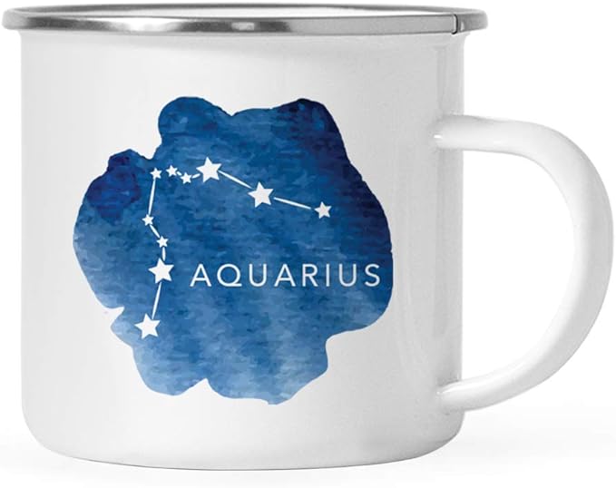 Andaz Press Astrological Zodiac Sign 11oz. Stainless Steel Campfire Coffee Tea Mug Gift, Aquarius Star Constellation, Watercolor Blue, 1-Pack, for Her, Him, Birthday Christmas Horoscope, Gift Box