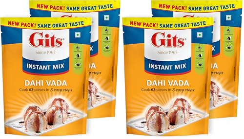 Image of Gits Instant Dahi Vada Mix, Makes 62 Per Pack, Pure Veg, Instant Indian Snack Mix, 1000g (Pack of 4, 500g Each)