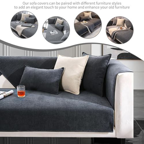 FYFWPA Sofa Überzug Chenille Sofabezug Weiche: Haustier rutschfest Sofaschoner Vintage 1/2/3/4 Sitzer Couch Überzug Einfarbig Sofaüberwürfe für U Form L Form Sektionssofa (Hellgrau, 70 * 120cm)