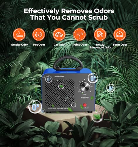 Image of Hadlook Ozone Generator, 48,000mg /h High Capacity O3 Machine for Large Spaces Up to 4,000 Sq Ft, Portable Odor Eliminator for Car, Home, Basement, Smoke, Pets, and Commercial Use, Blue