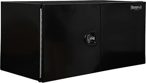 Buyers Products 1705940, 24x24x48 Pro Series Caja de camión de aluminio liso negro con puerta de granero - Puerta de granero doble, pestillo de