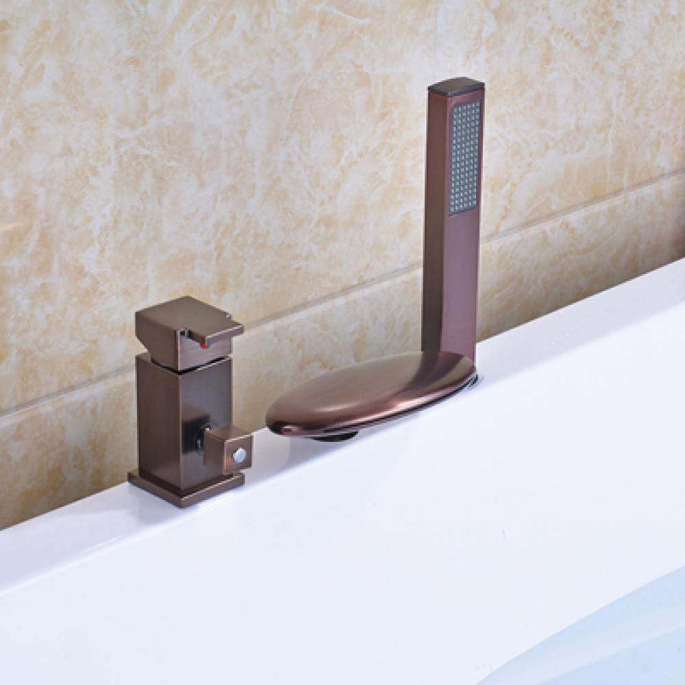 Nian Rubinetto per doccia montato sul ponte Beccuccio a cascata Rubinetto per acqua calda e fredda Bronzo lucidato a olio