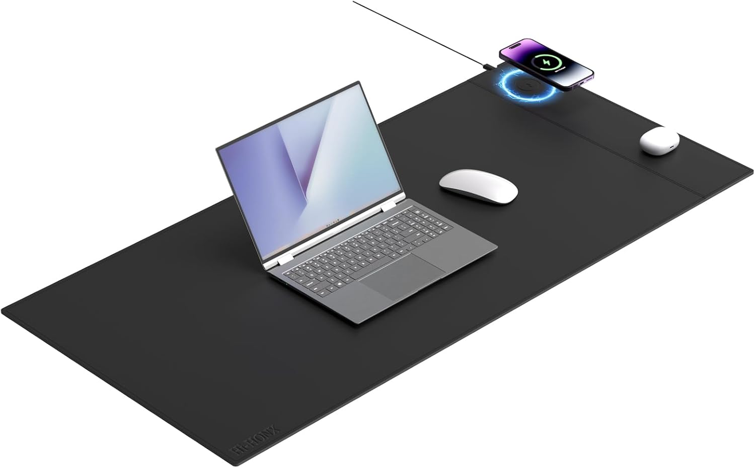 Magnetic Mouse Pad with Wireless Charging, 35.4'' x 16.9'' Extra Large Desk Pad, Waterproof and Scratch-Resistant Mousepad, Charcoal Black Computer Mouse Mat for MacBook, PC, Laptop