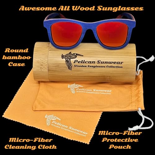 Image of Wood Sunglasses | Polarized | Vintage Wooden Frame | 100% UVA /UVB Protection | Bamboo Case | Men Women