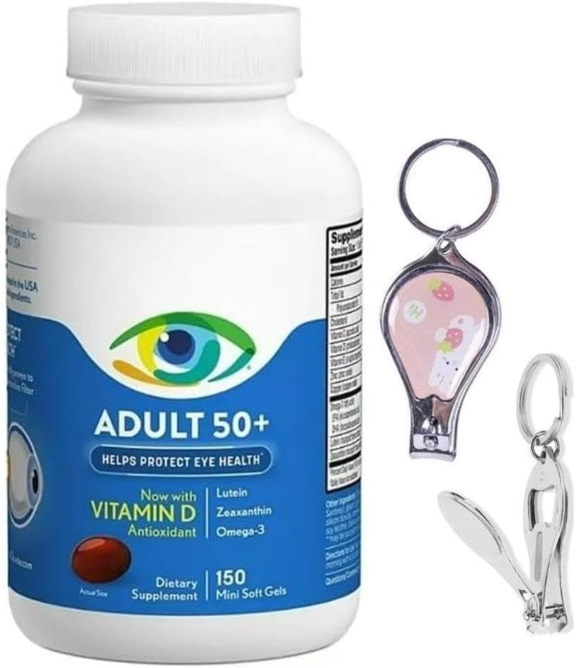 Ocuvte Eye Vitamin & Mineral Supplement, Adult 50+ Contains Zinc, Vitamins C, D, E, Omega 3, Lutein, & Zeaxanthin, 150 Softgels +One Gift Cute Nail Clipper Bottle Opener Keychain Random Cartoon Logo