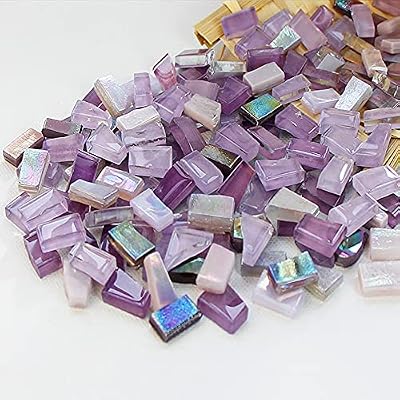 Mosaic Tiles 200 g Pack of Crystal Glass Mosaic Mosaic Tile Supplies for Home Decoration, DIY Crafts, Plates, Picture Frames, Flowerpots –Irregular Tiles (Purple)